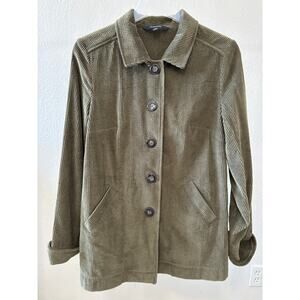 Chadwicks Corduroy Jacket Shacket Pleated Back Womens Size Large Green Cotton